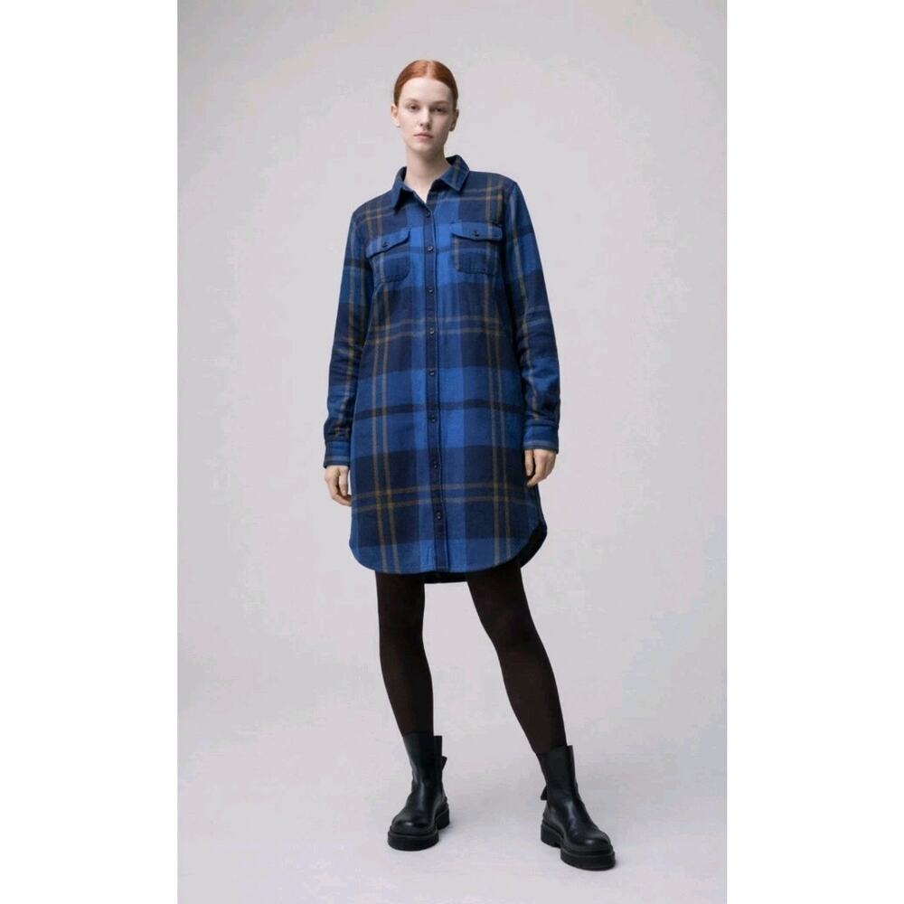 Outerknown Blanket Shirt Dress Womens S Blue Plaid Long Sleeve Button